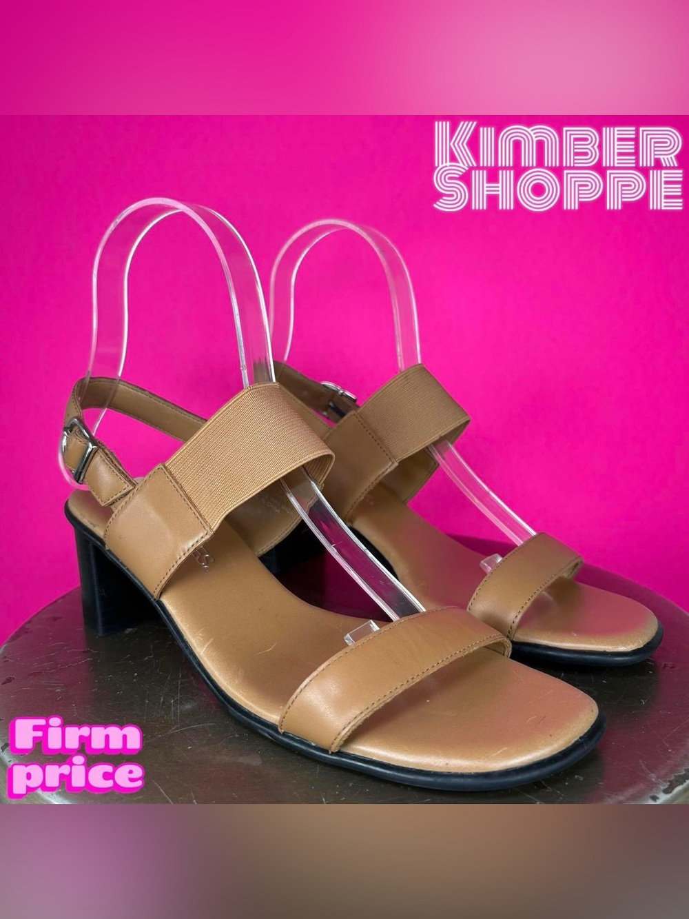 Aerosoles Nice N Easy Tan Leather Elastic Band Slingback Heeled Sandal US 6 UK 4